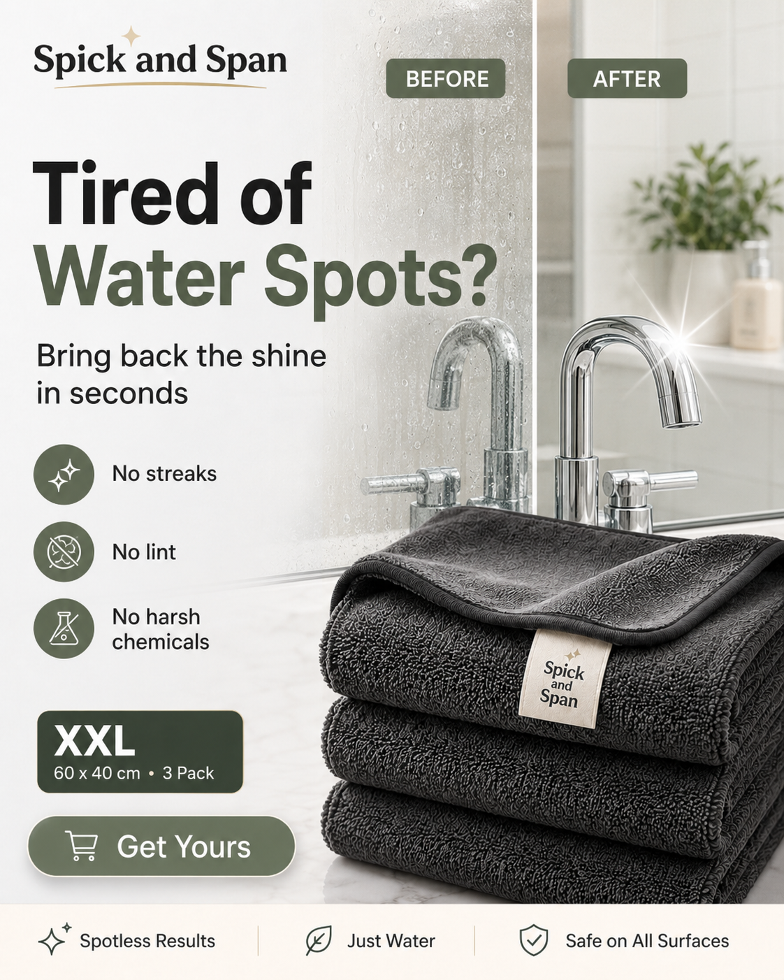 Spick and Span Bathroom Glass Cleaning Cloth