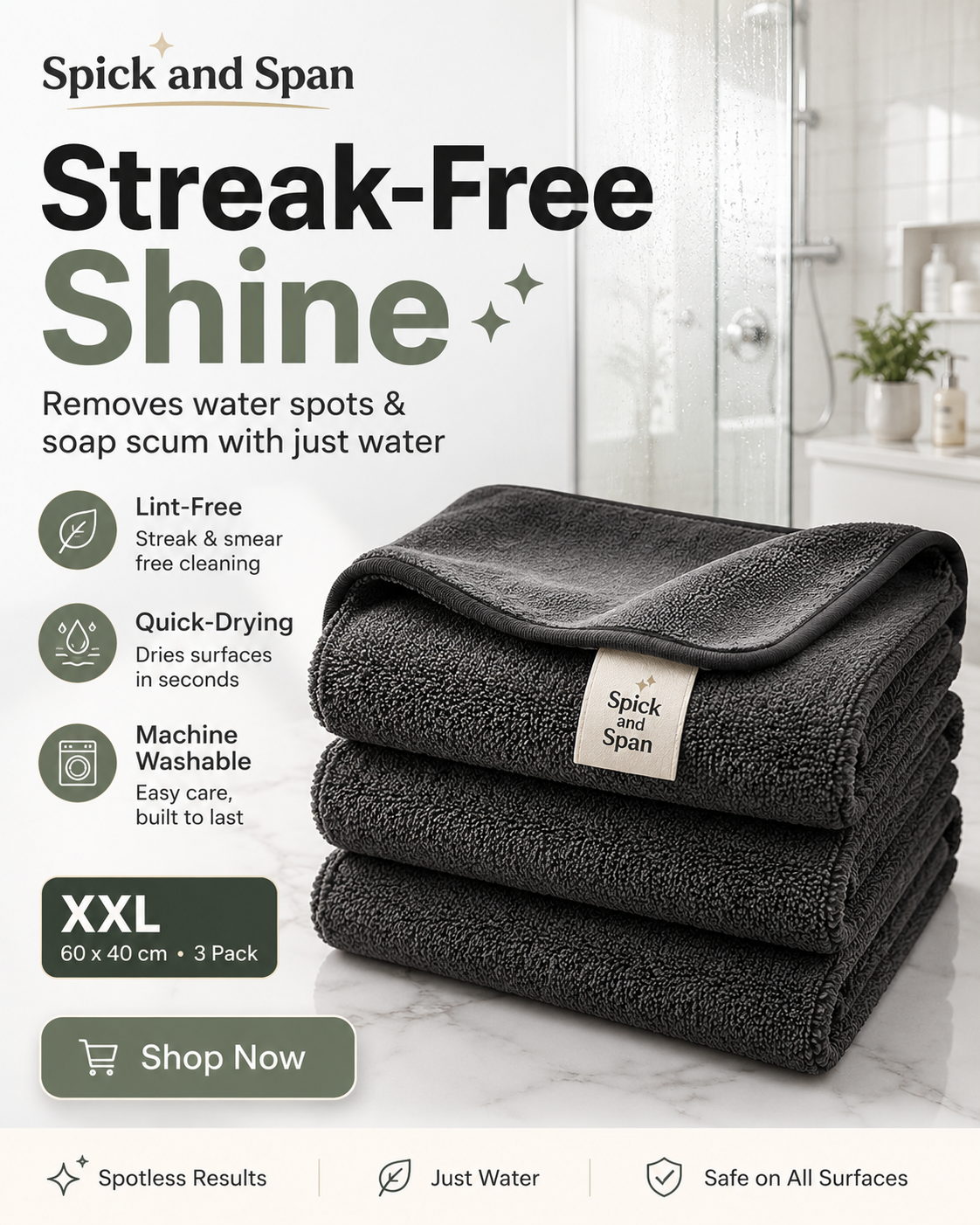 Spick and Span Bathroom Glass Cleaning Cloth